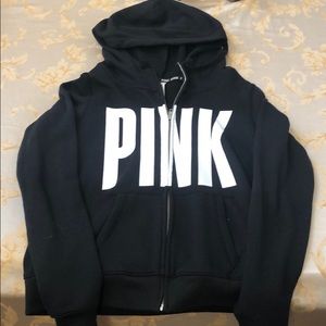 Victoria’s Secret Pink • black zip up sweatshirt with white pink across chest